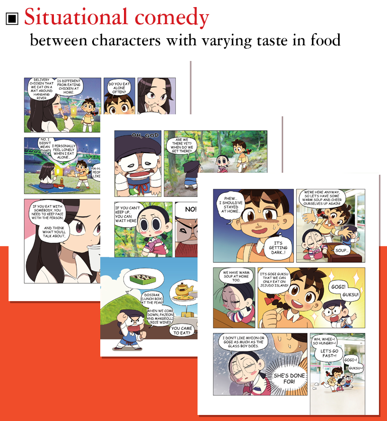 Situational comedy between characters with varying taste in food